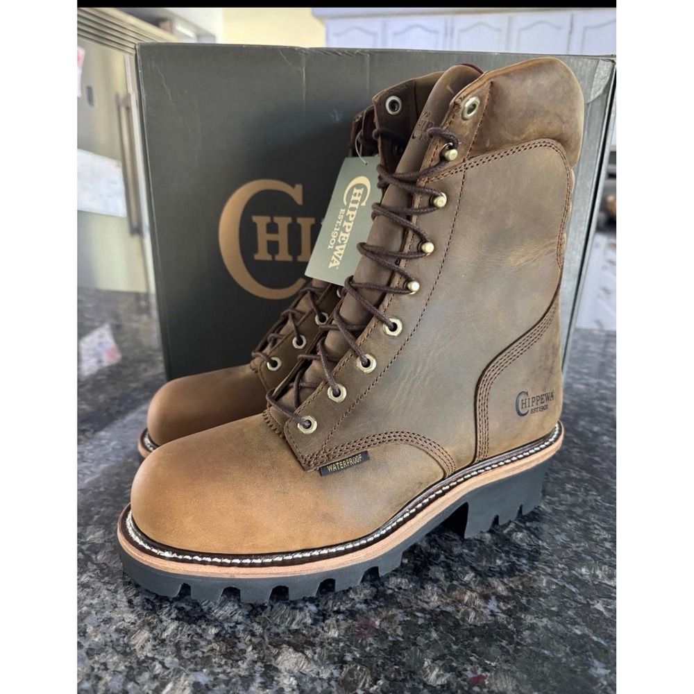 Chippewa Super DNA Tan 9 Inch Waterproof Steel Toe Logger Boots 59405 Mens 8 EEE